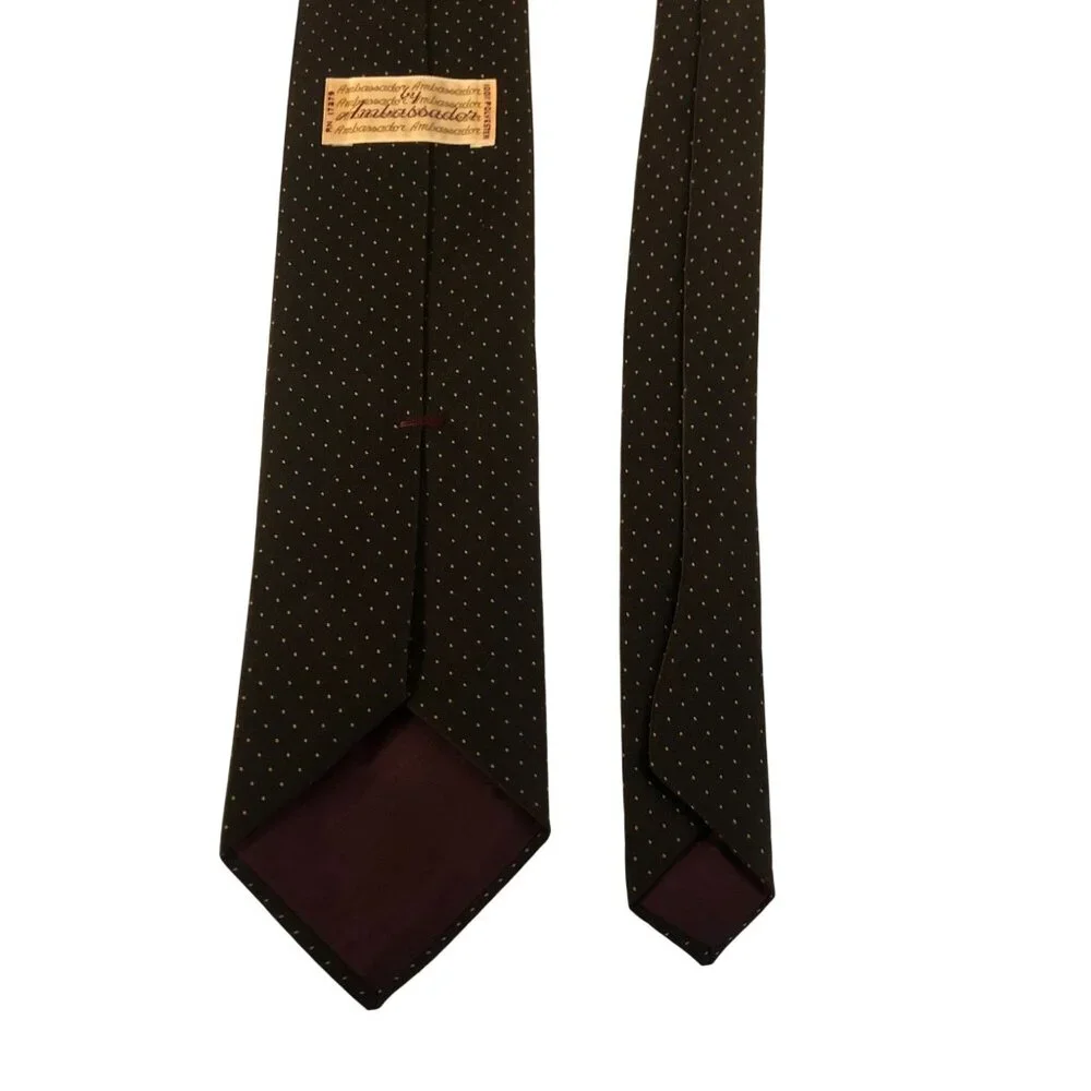 Ambassador Polyester Tie Mens Necktie Brown Small Tan Dots Office Work Gift